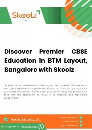 Experience Excellence: Best CBSE Schools in BTM Layout, Bangalore with Skoolz