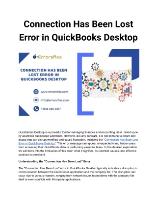 Connection Has Been Lost Error in QuickBooks Desktop