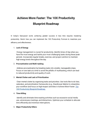 Achieve More Faster: The 10X Productivity Blueprint Roadmap By GuniGuru