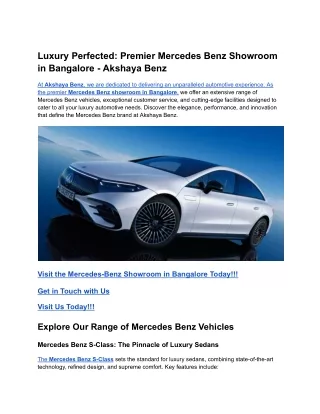 Luxury Perfected_ Premier Mercedes Benz Showroom in Bangalore - Akshaya Benz