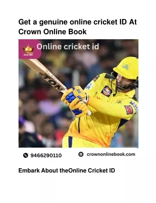 Get a genuine online cricket ID At Crown Online Book