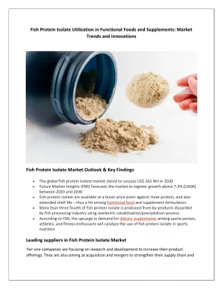 Economic Benefits and Extended Shelf Life Propel Fish Protein Isolate Demand in