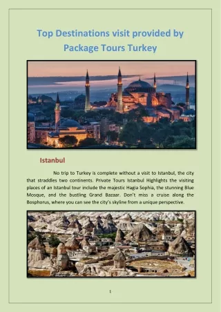 Top Destinations visit provided by Package Tours Turkey