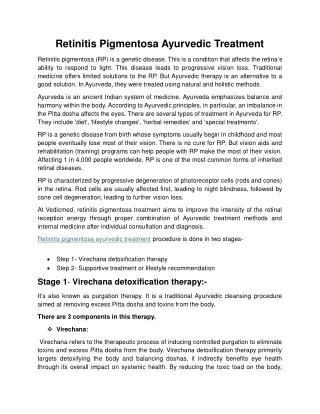 Retinitis Pigmentosa Ayurvedic Treatment