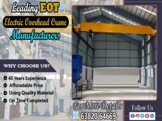 Electric Overhead Crane Manufacturers,Chennai,Bangalore,Hyderabad,Coimbatore,Kerala,Vijayawada