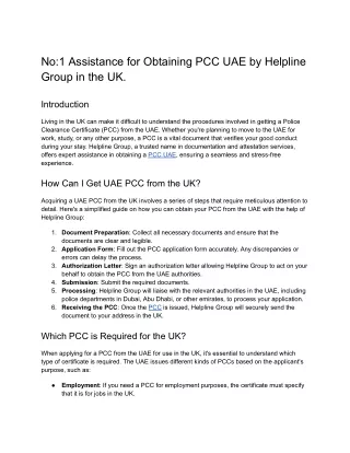 No_1 Assistance for Obtaining PCC UAE by Helpline Group in the UK.