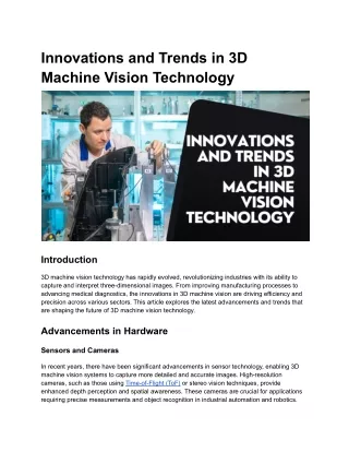 Innovations and Trends in 3D Machine Vision Technology