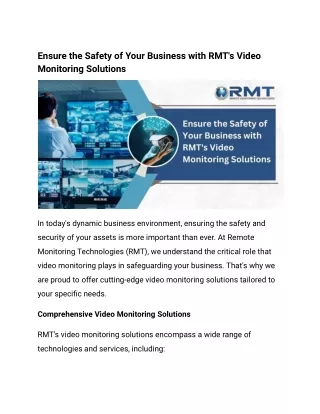 Ensure the Safety of Your Business with RMT's Video Monitoring Solutions