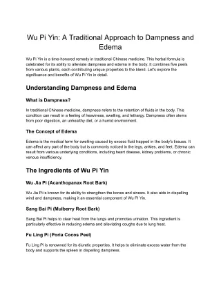 Wu Pi Yin_ A Traditional Approach to Dampness and Edema