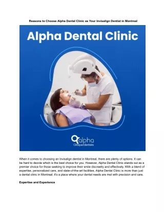 Reasons to Choose Alpha Dental Clinic as your Invisalign Dentist in Montreal