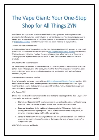 The Vape Giant: Your One-Stop Shop for All Things ZYN