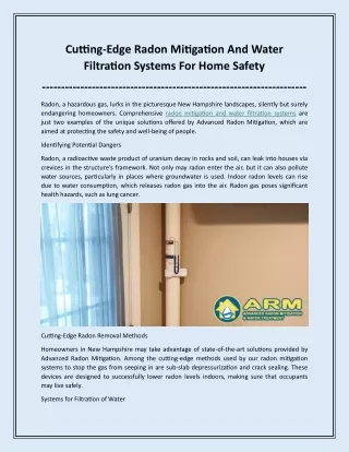 Cutting-Edge Radon Mitigation and Water Filtration Systems for Home Safety