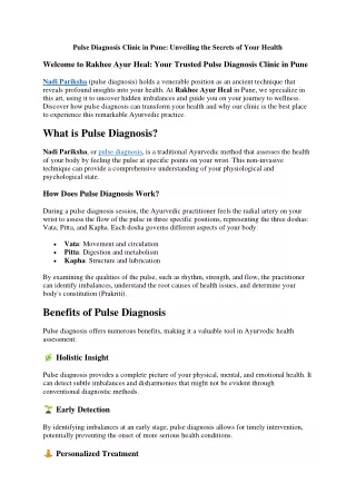 Pulse Diagnosis Clinic in Pune Unveiling the Secrets of Your Health