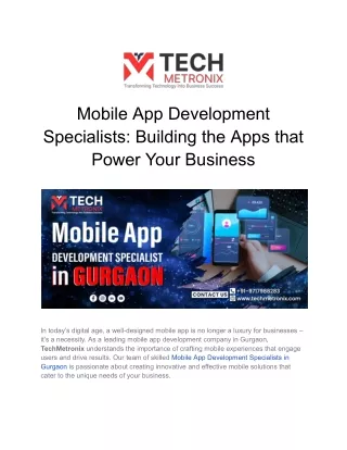 Mobile App Development Specialists-Building the Apps that Power Your Business