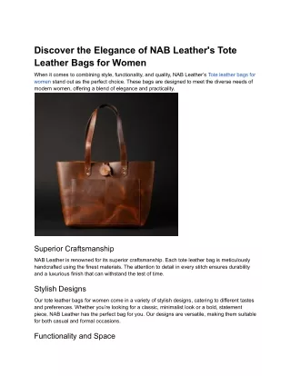 Discover the Elegance of NAB Leather's Tote Leather Bags for Women