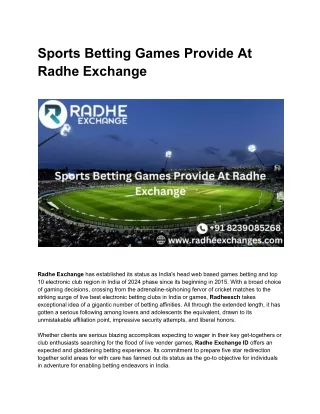 Sports Betting Games Provide At Radhe Exchange