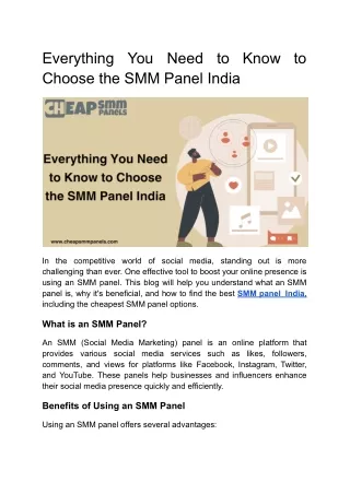 EVERYYHING YOU NEED TO KNOW TO CHOOSE THE SMM PANEL INDIA