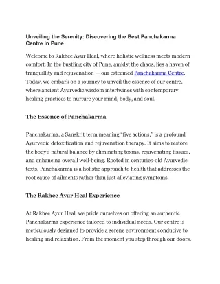 Unveiling the Serenity Discovering the Best Panchakarma Centre in Pune