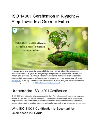 ISO 14001 Certification in Riyadh A Step Towards a Greener Future