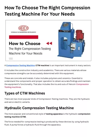 How To Choose The Right Compression Testing Machine For Your Needs