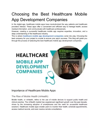 Choosing the Best Healthcare Mobile App Development Companies