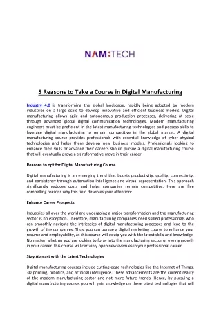 5 Reasons to Take a Course in Digital Manufacturing