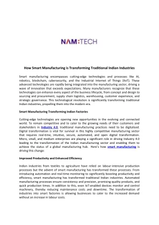 How Smart Manufacturing is Transforming Traditional Indian Industries
