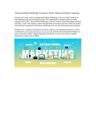Advanced Digital Marketing Training in Noida | Master the Digital Landscape