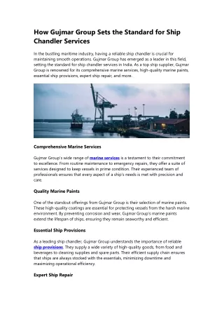 How Gujmar Group Sets the Standard for Ship Chandler Services