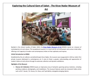 Exploring the Cultural Gem of Saket - The Kiran Nadar Museum of Art