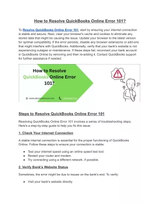 How to Resolve QuickBooks Online Error 101_