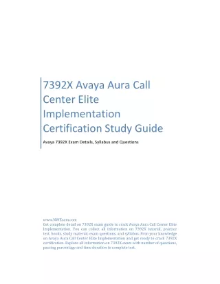 7392X Avaya Aura Call Center Elite Implementation Certification Study Guide