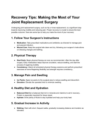 Recovery Tips: Making the Most of Your Joint Replacement Surgery