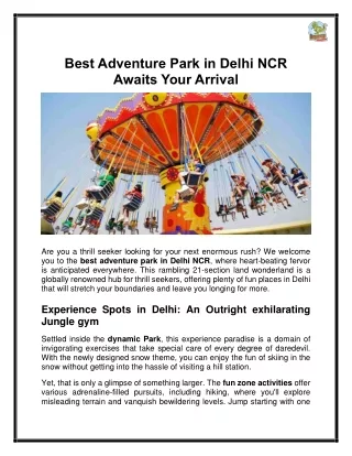 Best Adventure Park In Delhi NCR Awaits Your Arrival