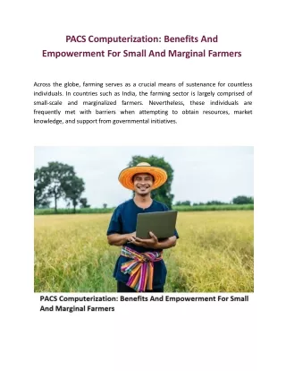 PACS Computerization: Benefits And Empowerment For Small And Marginal Farmers