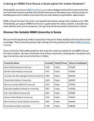 MBBS from Russia a Good option for Indian Students