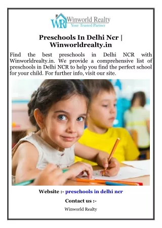 Preschools In Delhi Ncr  Winworldrealty.in