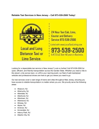 Taxi in New Jersey call 973-539-2500