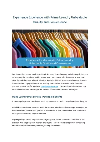 Experience Excellence with Prime Laundry Unbeatable Quality and Convenience