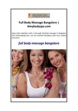 Full Body Massage Bangalore  Amybodyspa.com