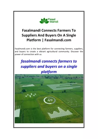 Fasalmandi Connects Farmers To Suppliers And Buyers On A Single Platform  Fasalmandi.com