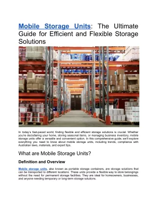 Mobile Storage Units: The Ultimate Guide for Efficient Storage Solutions