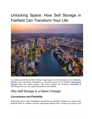 Unlocking Space: How Self Storage in Fairfield Can Transform Your Life