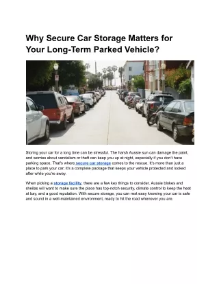 Why Secure Car Storage Matters for Your Long-Term Parked Vehicle