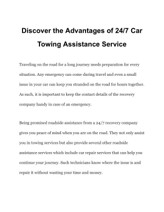 Discover the Advantages of 24_7 Car Towing Assistance Service