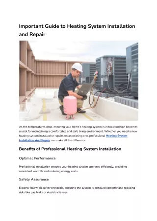 Important Guide to Heating System Installation and Repair