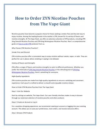 How to Order ZYN Nicotine Pouches from The Vape Giant