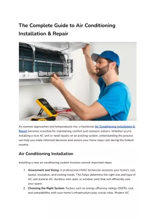 The Complete Guide to Air Conditioning Installation & Repair