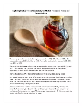 Exploring the Evolution of the Date Syrup Market: Forecasted Trends and Growth D