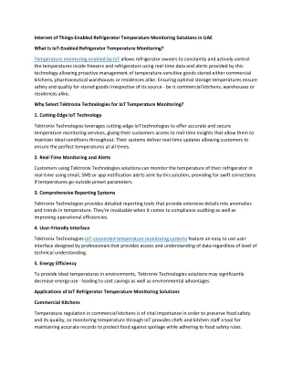 IoT-Enabled Refrigerator Temperature Monitoring in UAE
